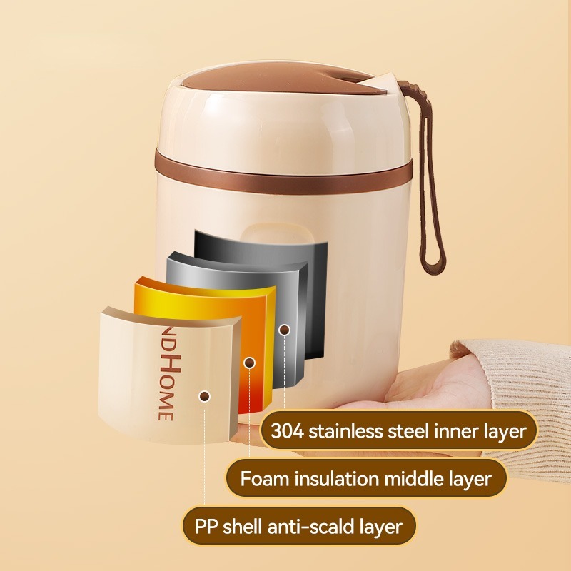 800ml Insulated Cup w/ Spoon & Storage Bag - Outdoor Travel Camping