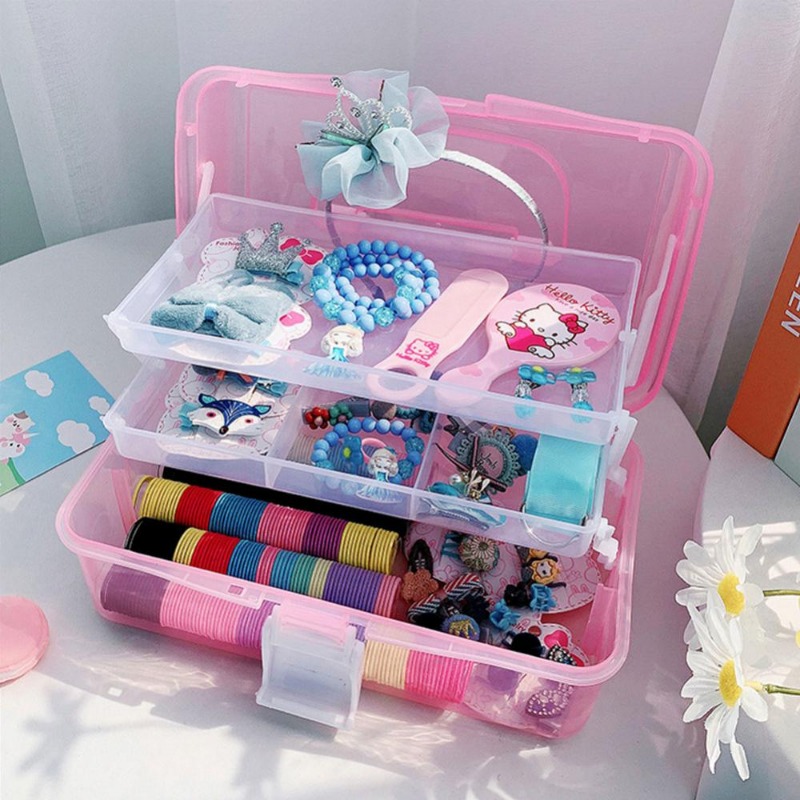 1pc Jewelry Storage Box Children Hair Accessories Organizer Two-Layer  Princess Headwear Bracelet Box With Lock