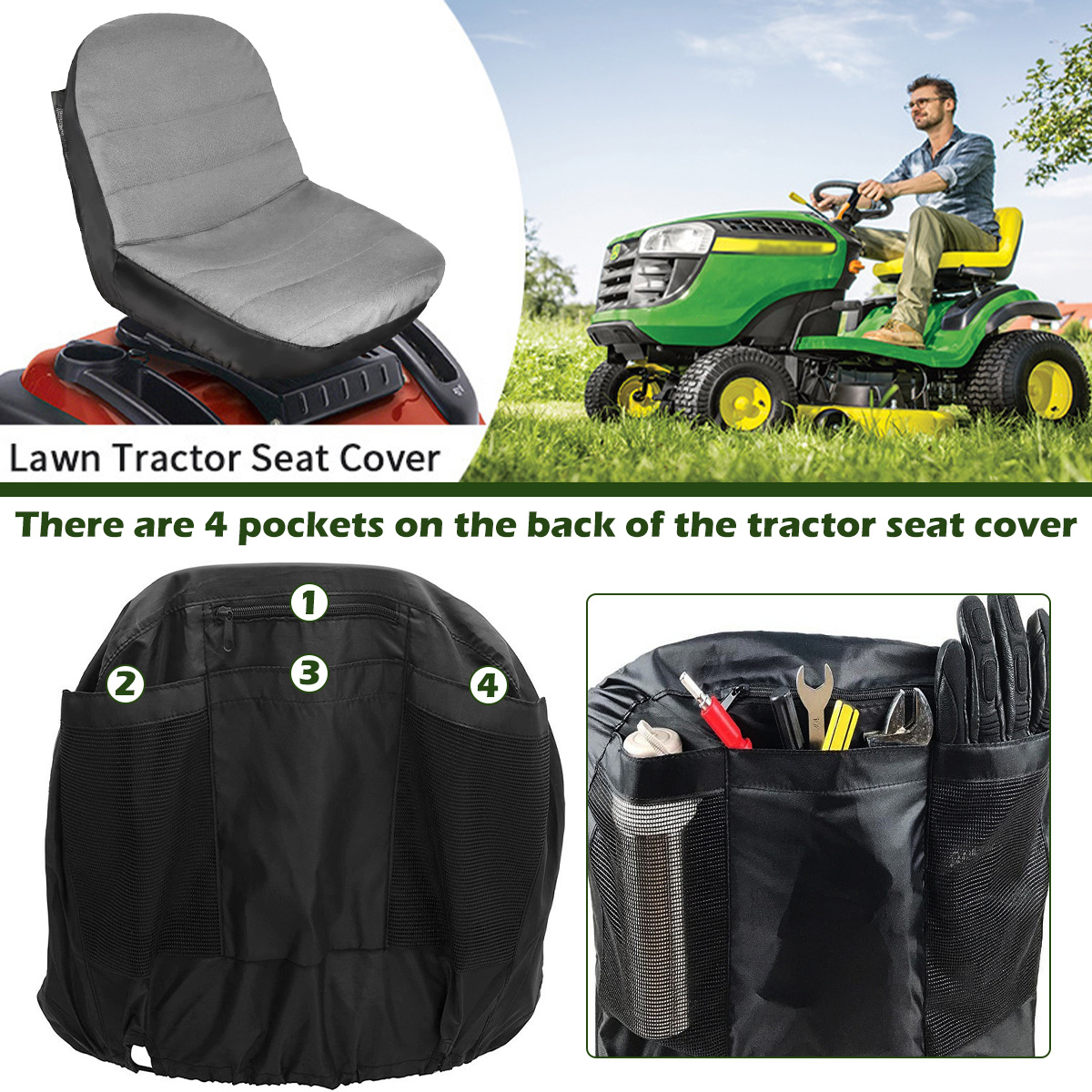 LP92334 Riding Lawn Mower Seat Cover Compatible with John Deere,Large Lawn  Mower Seat Cushion