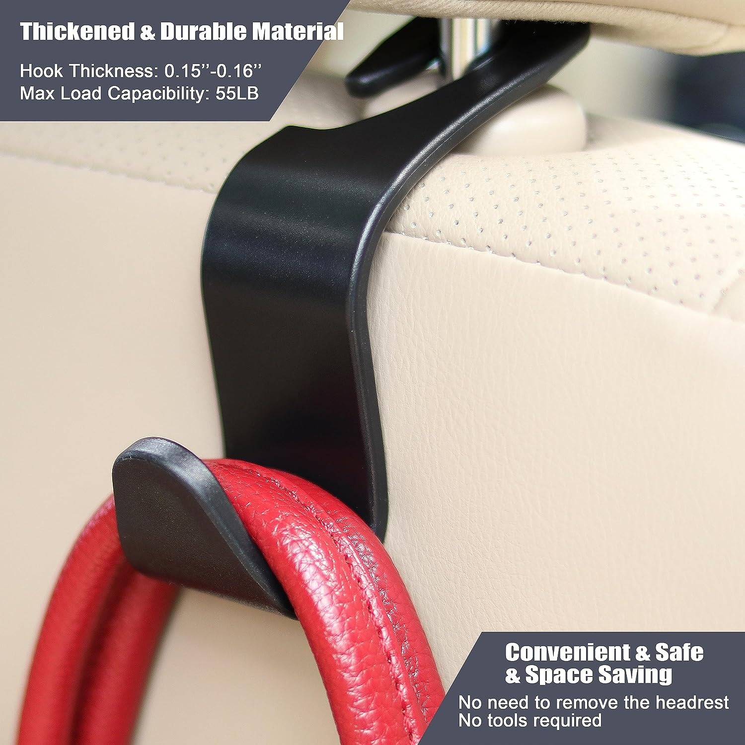  Amooca Car Seat Headrest Hooks Vehicle Car Headrest Hooks  Hanger 4 Pack Storage Organizer Universal Fit for Handbags Purses Coats and  Bottle Holder Black : Automotive