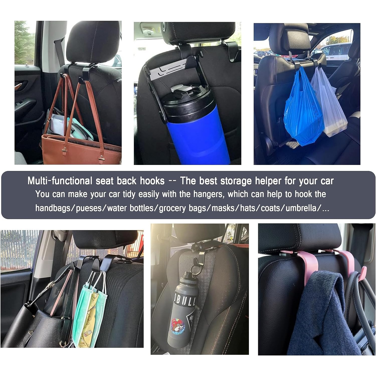 Amooca Car Seat Headrest Hook 4 Pack Hanger Storage Organizer Universal for  Handbag Purse Coat fit Universal Vehicle Car Black S Type