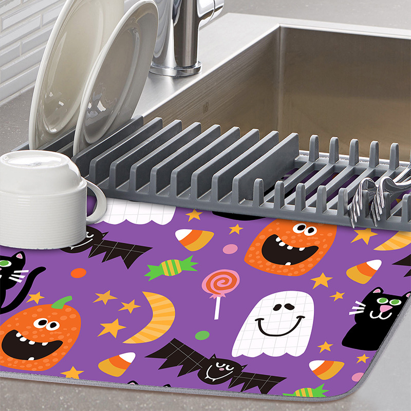 Polyester Drain Mat Happy Halloween Dish Drying Mat - Temu