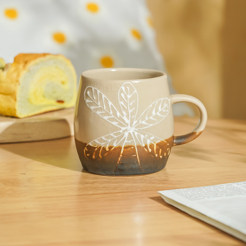 Ceramic Coffee Cup Coffee Cup With Natural Plant Pattern - Temu