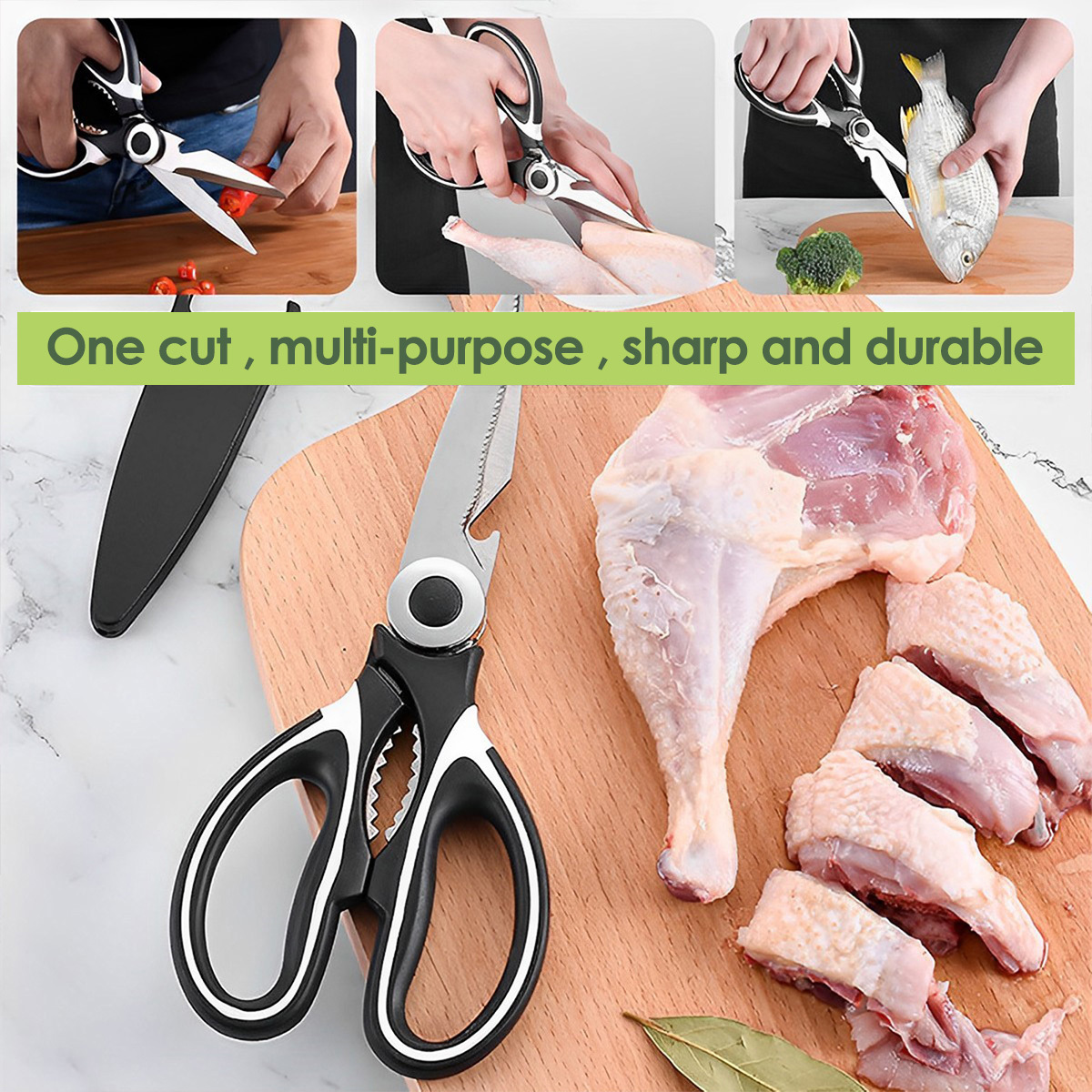 1x Stainless Steel Kitchen Shear Heavy Duty Scissors for Meat Fish Chicken  Bone