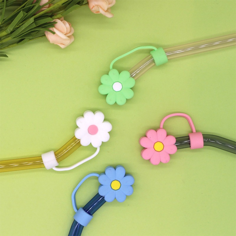 4pcs 0.4in Diameter Cute Silicone Straw Covers Cap for Stanley Cup, Dust-proof Drinking Straw Reusable Straw Tips Lids