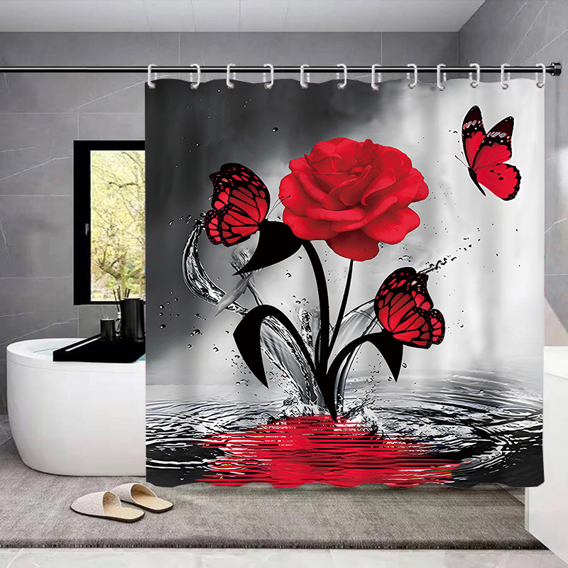 Juego 4 Cortinas Ducha Rosas Rojas Decoración Baño - Temu