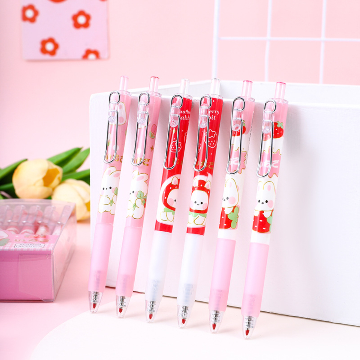 Kawaii Chubby Rabbit Strawberry Cartoon Mechanical Gel Ink - Temu