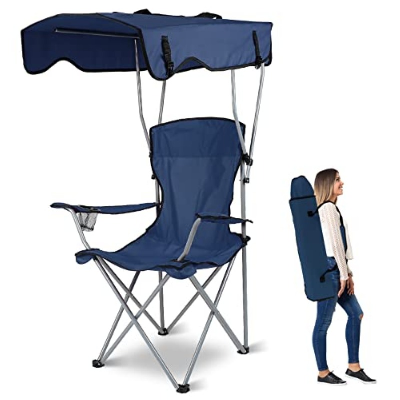Foldable Beach Canopy Chair Sun Protection with Cup Holder | Blue