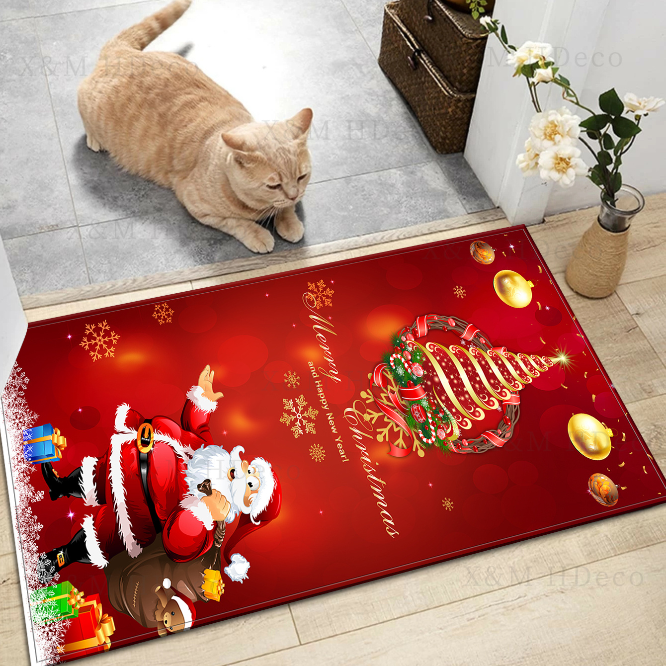 Christmas Santa Area Rug Non Slip Holiday Carpet Runner