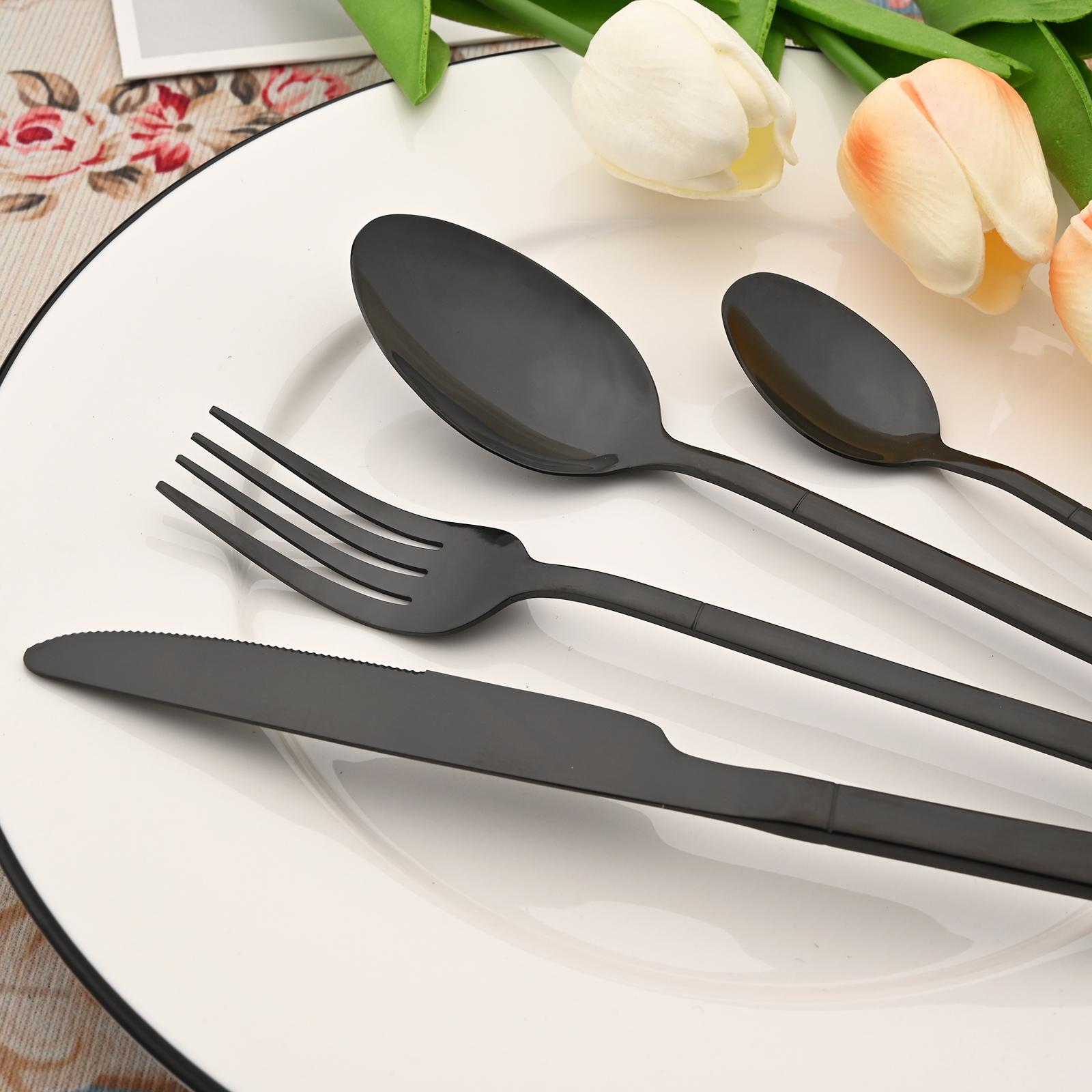 LEKOCH® 8 Pieces Stainless Steel Mirror Polished Cutlery Black