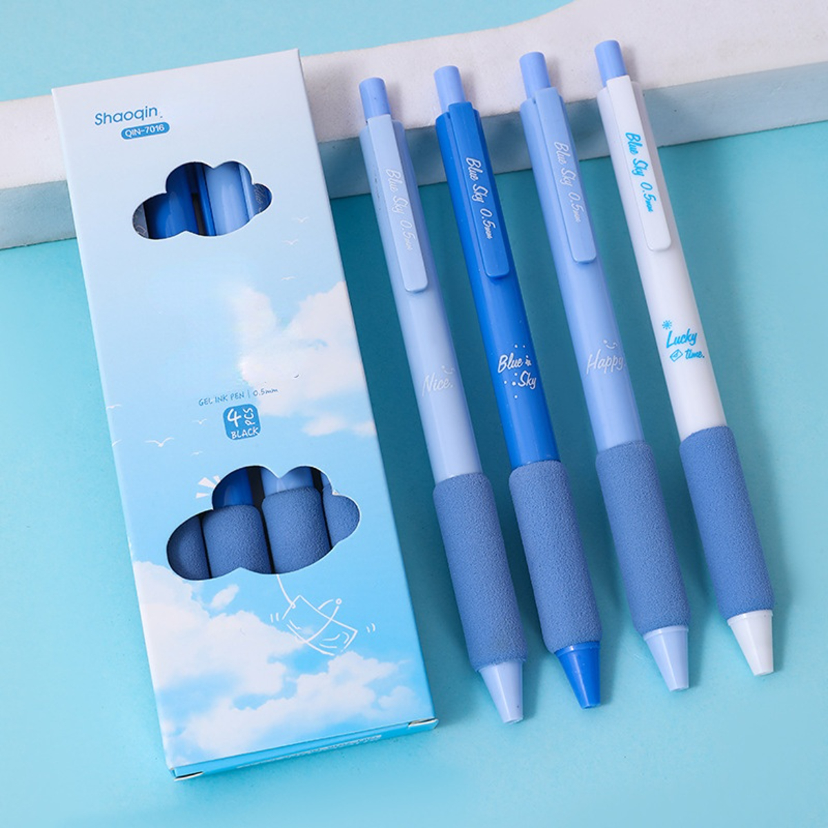 

4pcs Brief Style Blue Hue St Tip Mechanical Gel Ink Pen School Office Writing Supplies Gift Stationery Art Deco Gel Pens