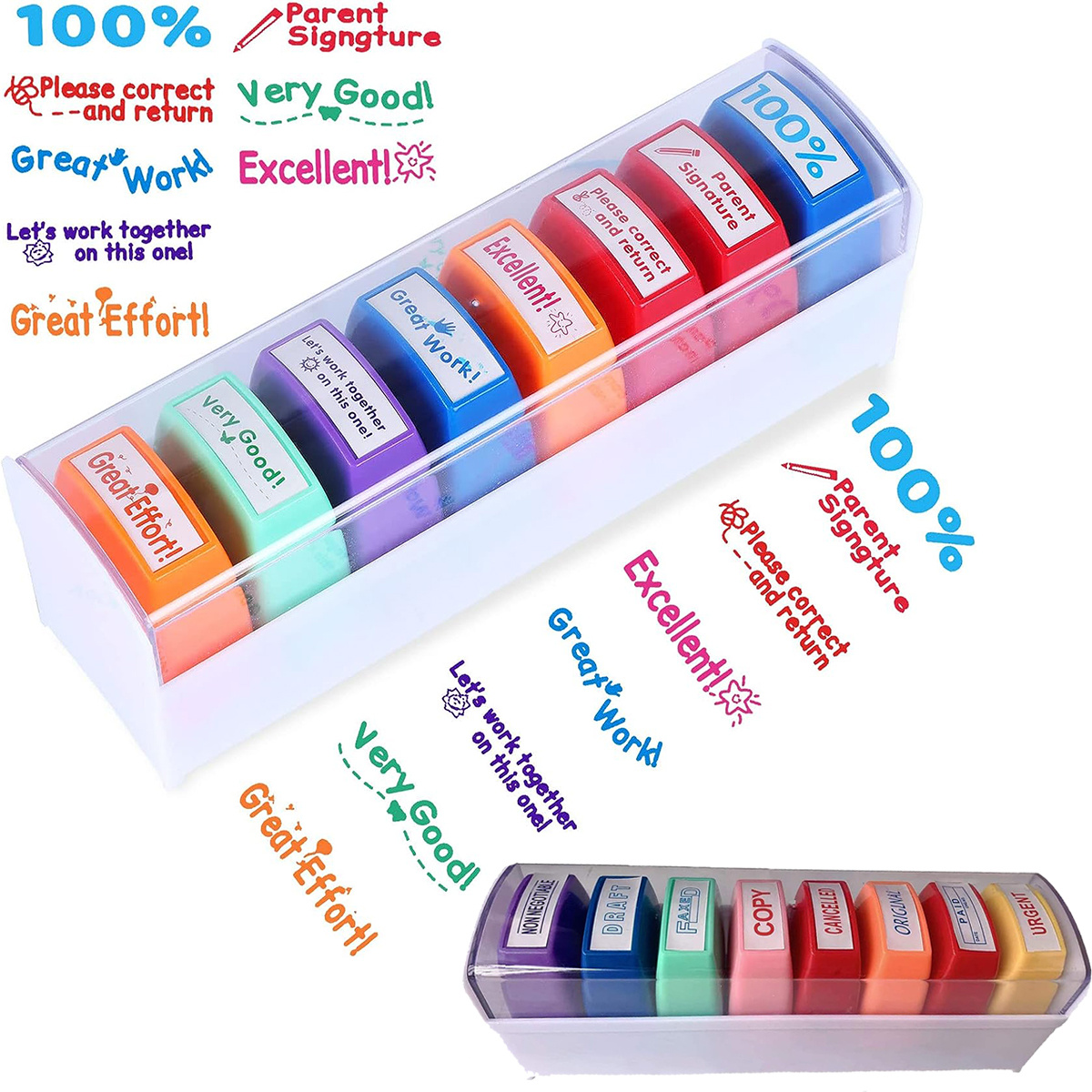 10 PCS Best Words Stampers DIY Cute Self-Ink Rubber Seal Stamps for Kids  Motivation and