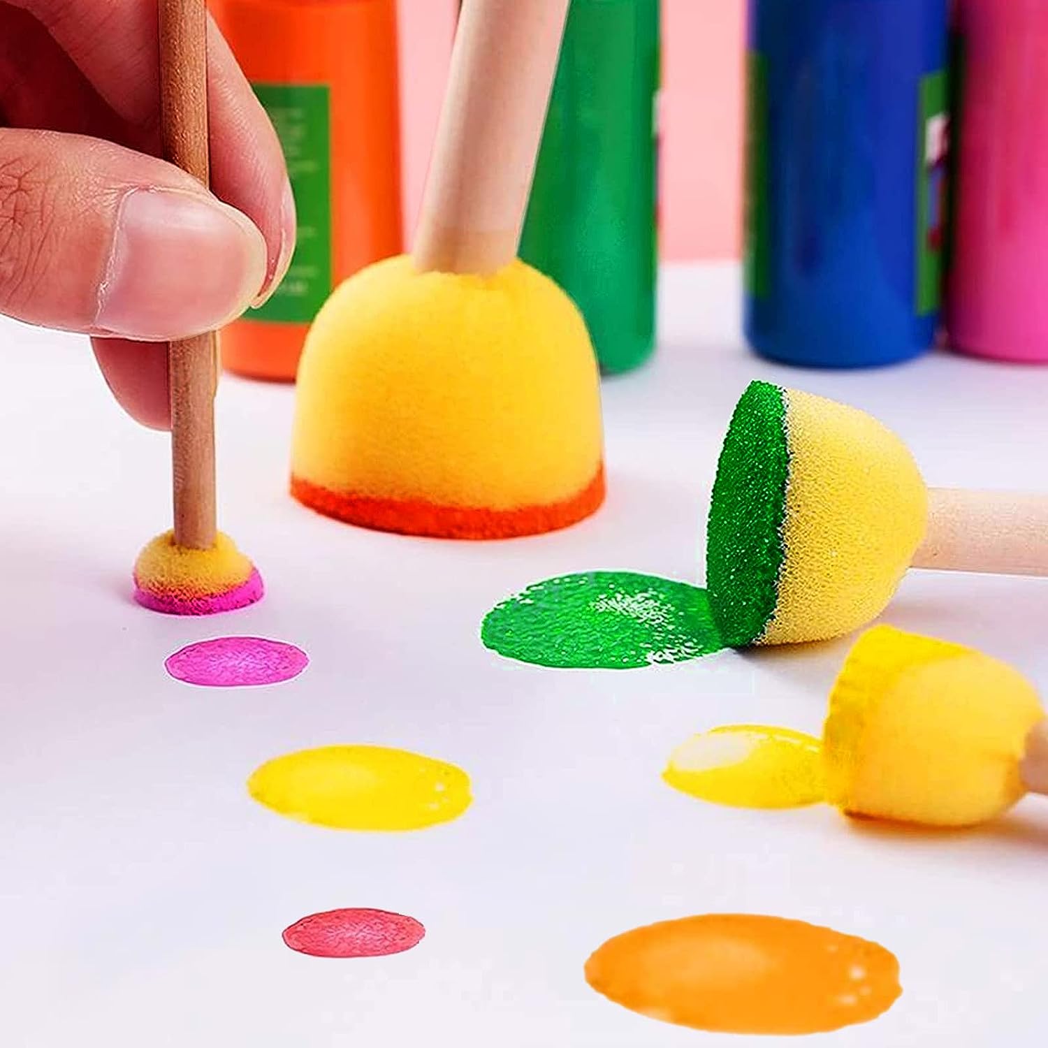 vivinin 30 Pcs Round Sponges Brush Set, Round Sponge Brushes for Painting, Paint Sponges for Acrylic Painting, Painting Tools for Kids Arts and Crafts