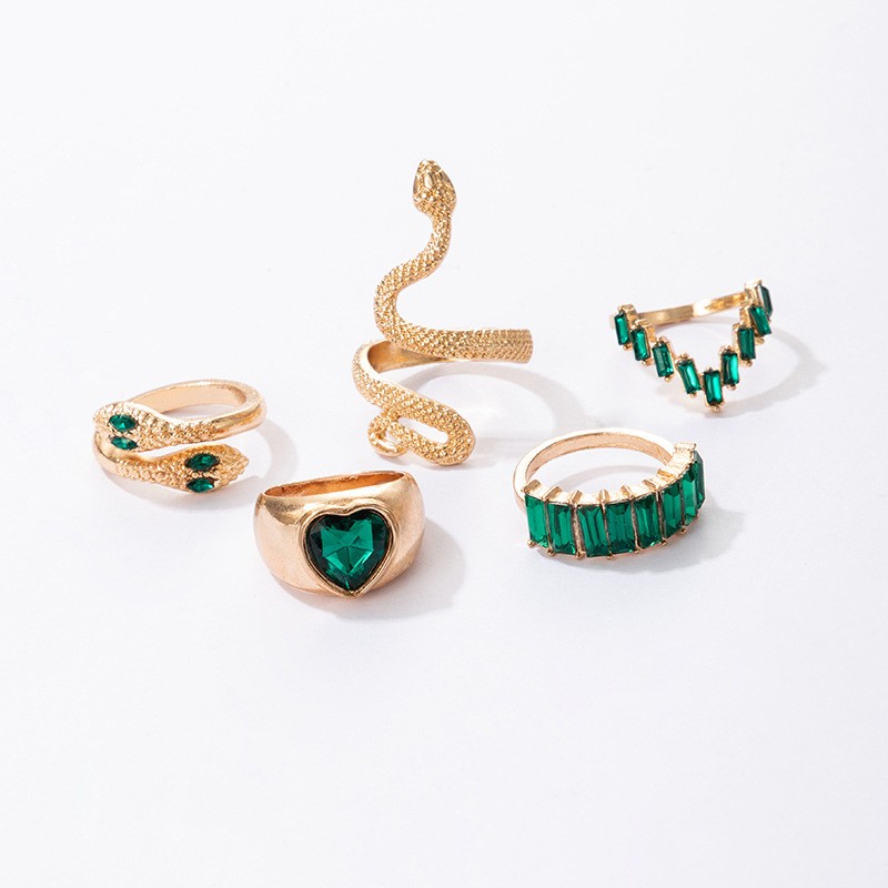 vintage inspired snake rings green synthetic gemstones Temu