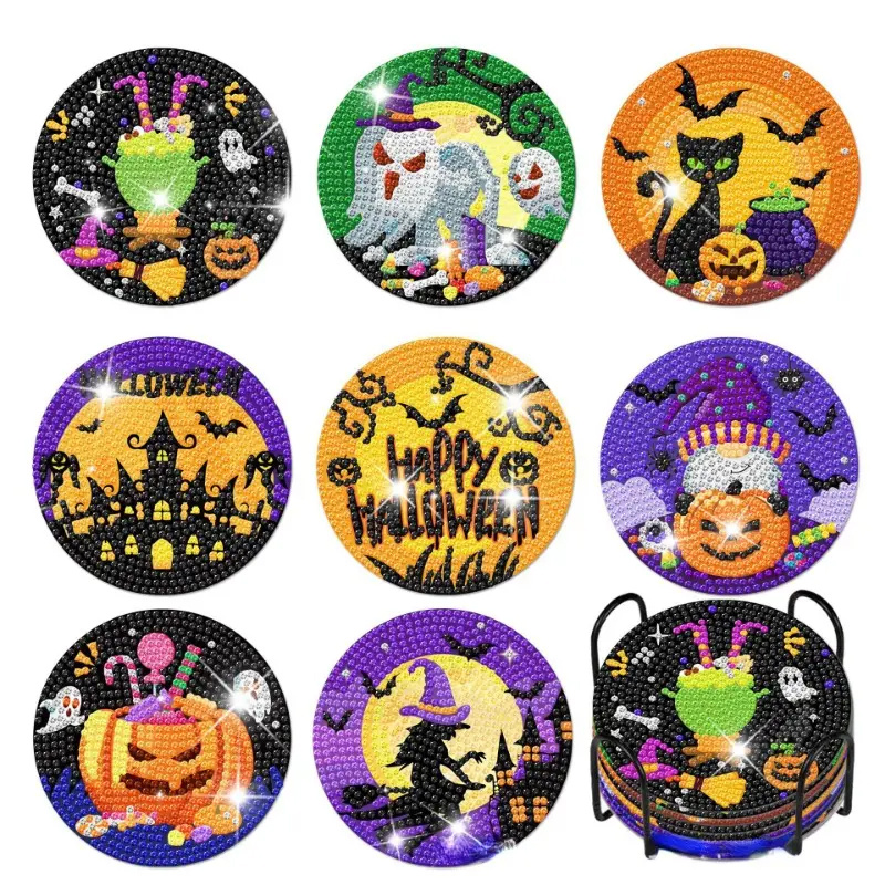 Halloween Diamond Art Coasters Witch Diamond Painting - Temu