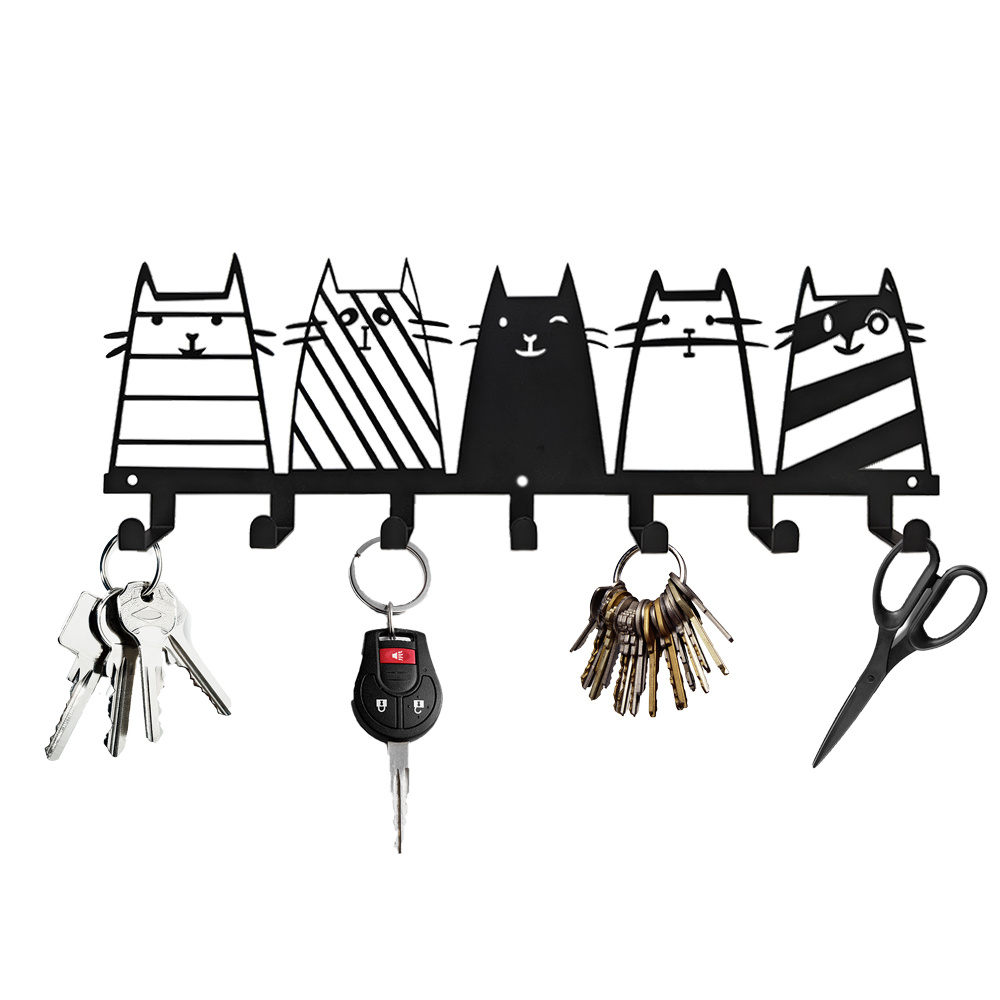 Cute Cat Decorative Hook, 7 Hooks Key Hook Rack, Modern Coat Rack