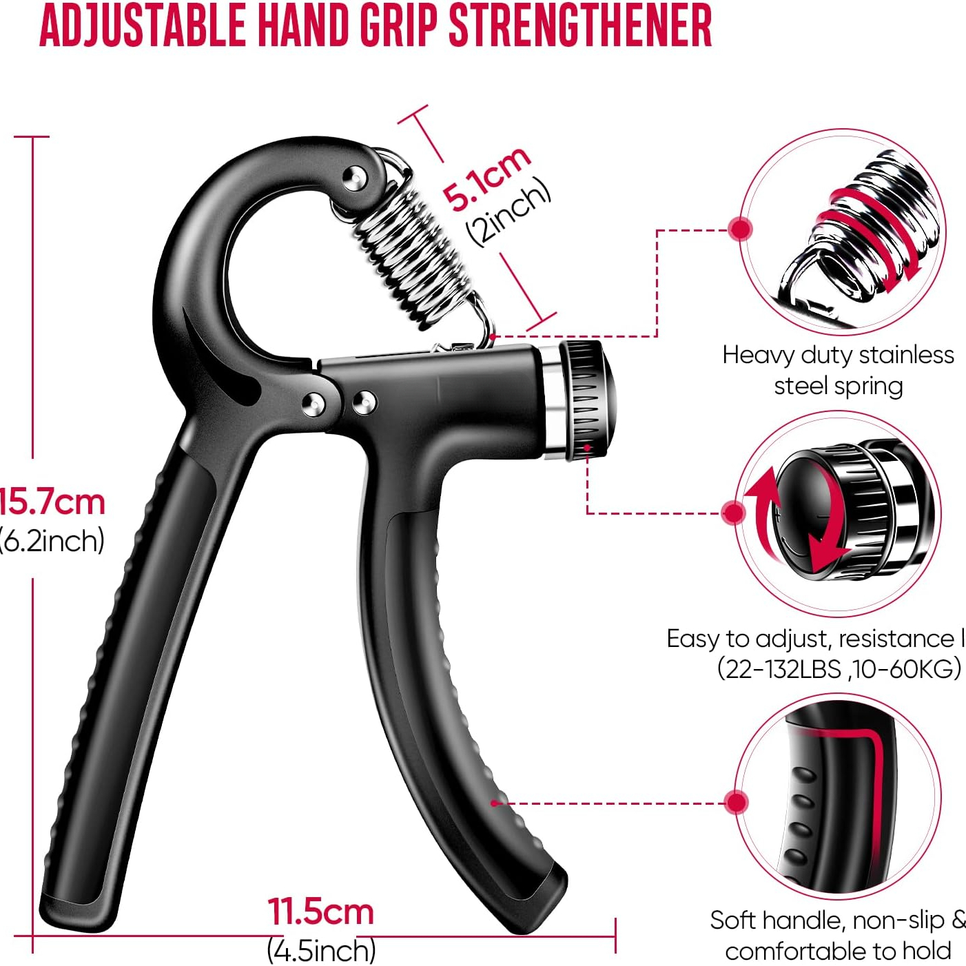 Hand Grip Strengthener 22 132lbs Adjustable Finger Gripper - Temu