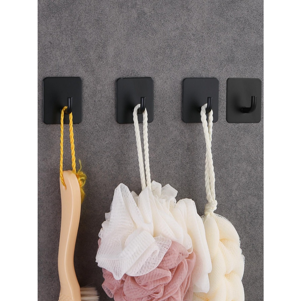 4 Stück Edelstahl-Klebehaken, klassischer schwarzer wasserdichter  selbstklebender klebriger Haken Badezimmerquadratbild-Nasenhaken für Hotel