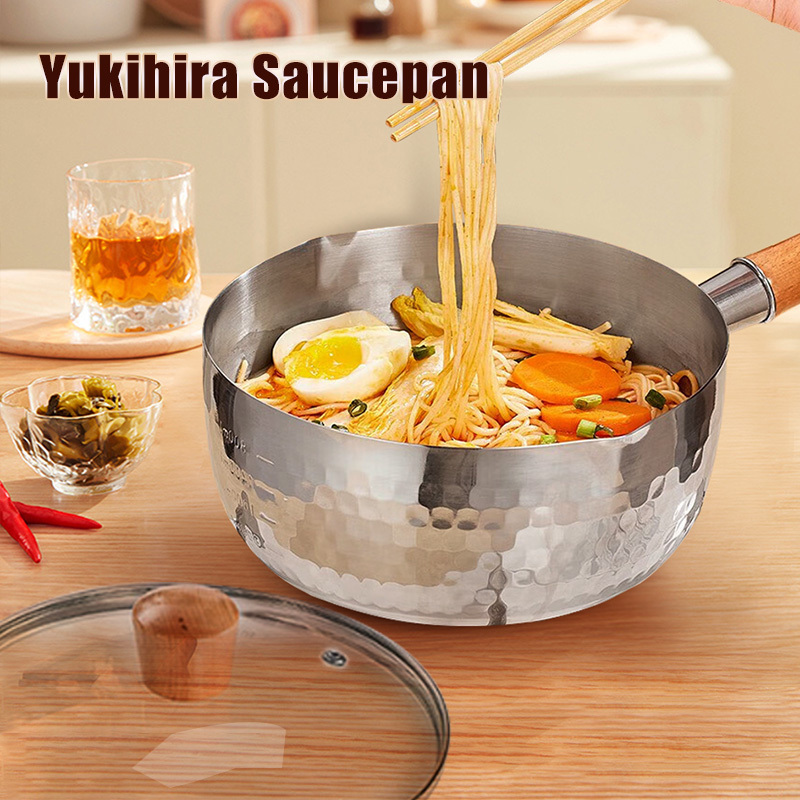 Yukihira Stainless Steel Flat Pan - Japanese-style Non-stick Soup Pot With  Cover, 304 Milk Pot, Food Supplement Pan, Instant Noodle Pot, Wooden Detachable  Handle Cook Pot - - Temu
