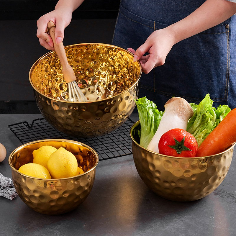 1pc, Hammered Pattern Mixing Bowl, Stainless Steel Thickened Salad Mixing  Bowl, For Food Storage, Meal Prep, Salad And More, Kitchen Gadgets, Kitchen