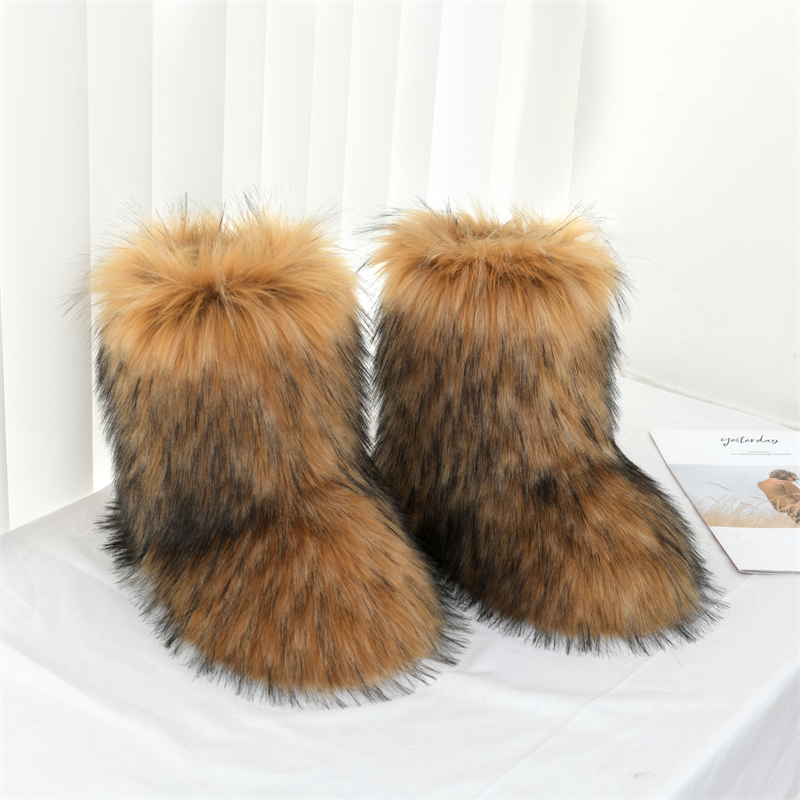 Women's Faux Fur Fluffy Boots Slip On Round Toe Thick Soft - Temu ...