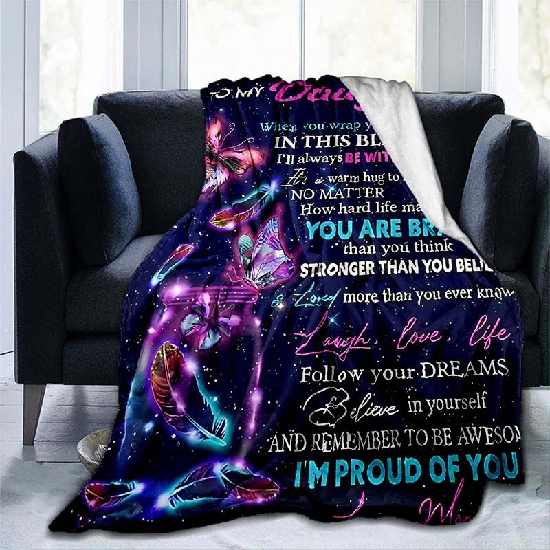 1pc purple envelope blanket for my daughter lightweight flannel throw for sofa bed travel camping livingroom office couch chair and bed digital printing fleece blanket with soft and warm flannel fabric details 3