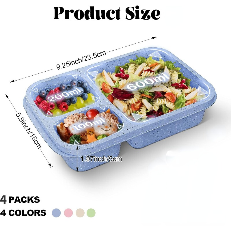 Bento Box Adult Lunch Box 4pcs,5-compartment Meal Prep Container
