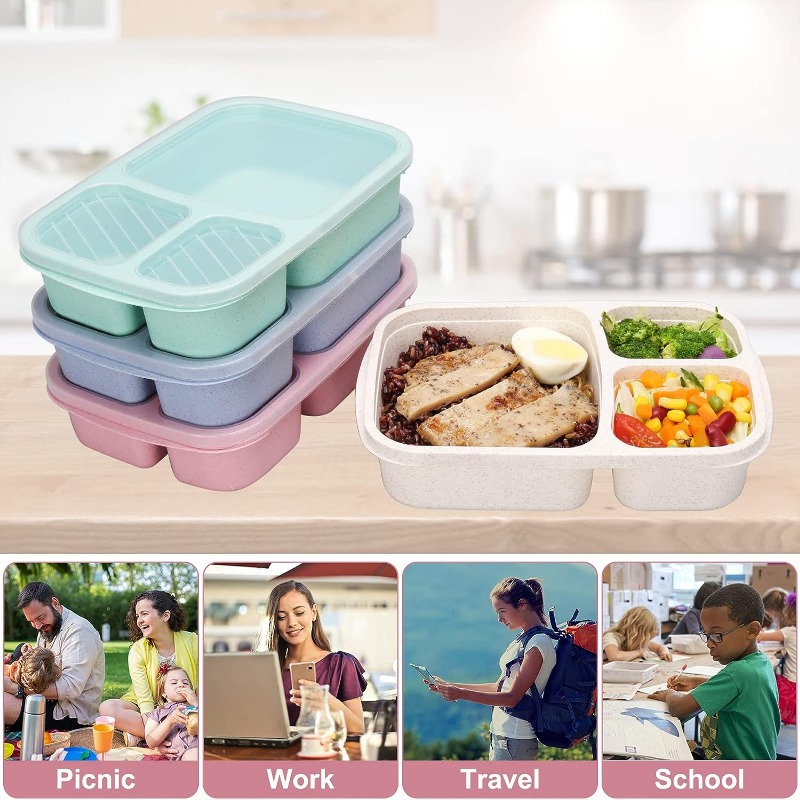 4pcs Lunch And Snacks Storage Box, Reusable 4 Compartment Food
