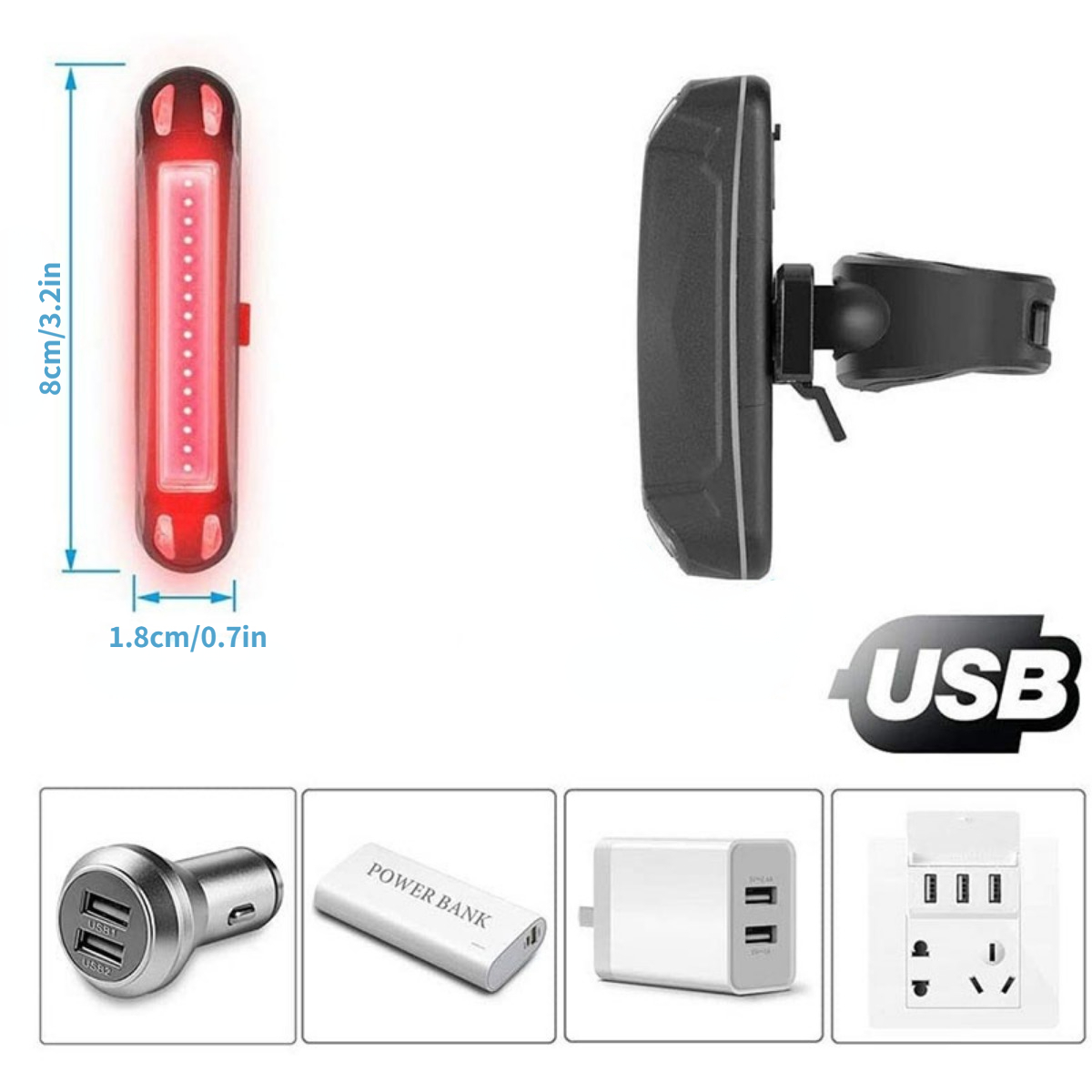 Luces Traseras para Bicicleta Luz LED Recargable USB de Seguridad  Intermitente 