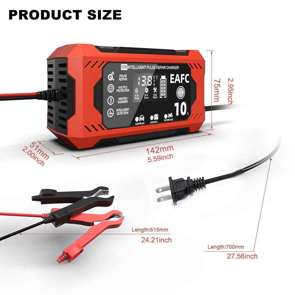 Acheter EAFC 6A 12V chargeur de batterie de moto de voiture intelligente  batterie au plomb réparation d'impulsion intelligente dispositif de charge  rapide affichage LCD numérique