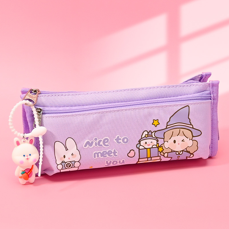 1pc Canvas Pencil Case With Large Capacity & Simple Design & Transparent  Stationery Bag For Students
