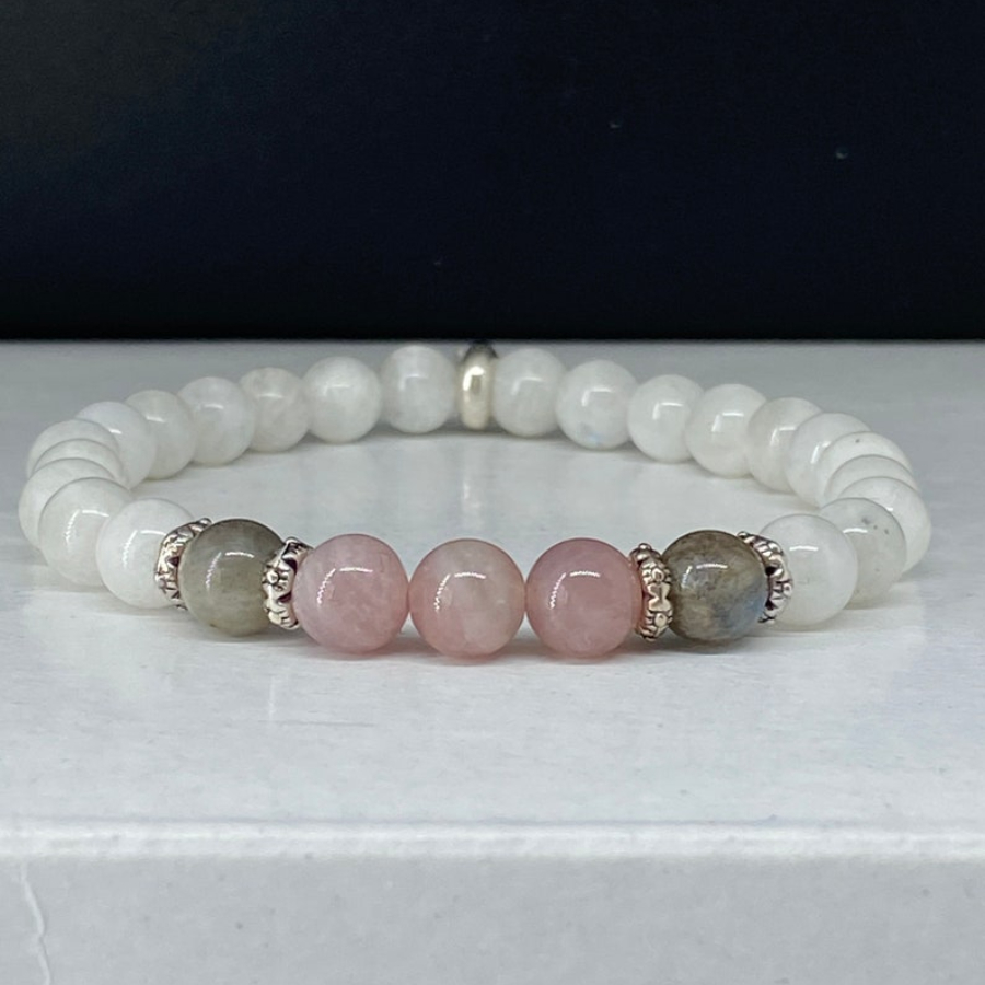 

1pc Unisex Labradorite & Rose Quartz Bracelet, Hormone Balance Calming Spiritual Energy Protection