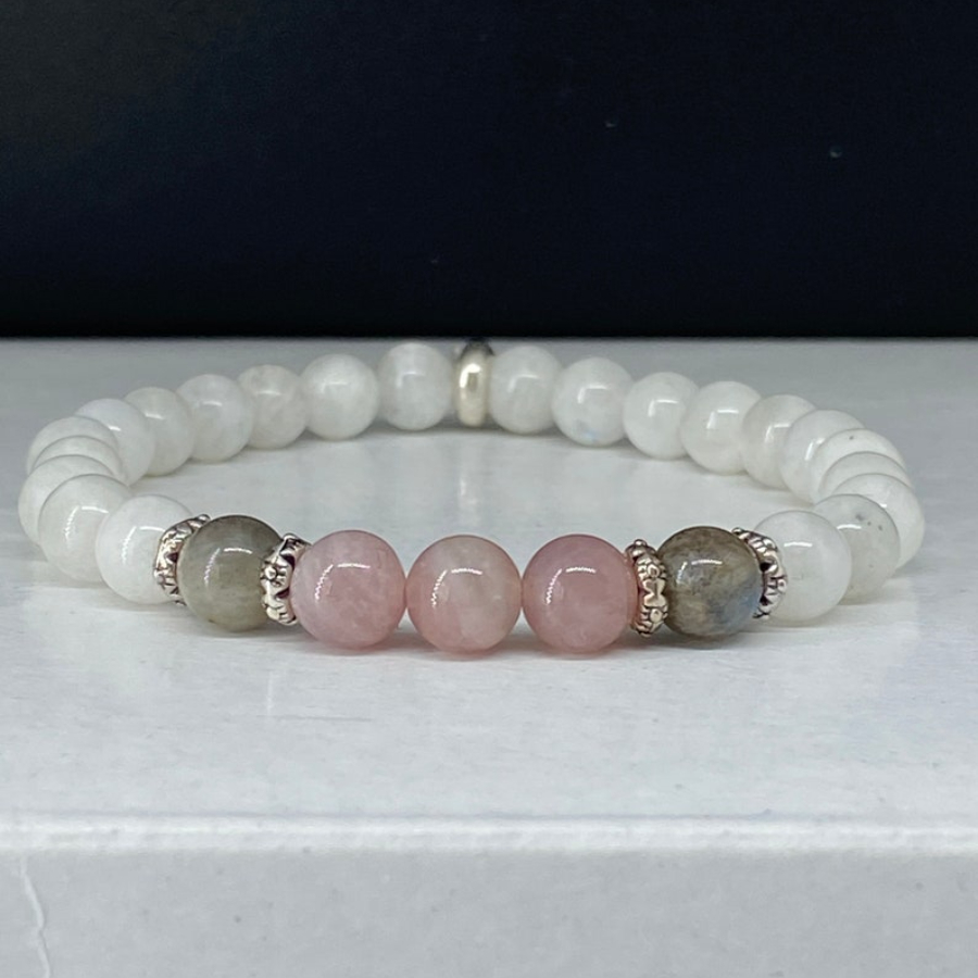 1pc unisex moonstone labradorite rose quartz bracelet hormone balance calming spiritual energy protection details 0