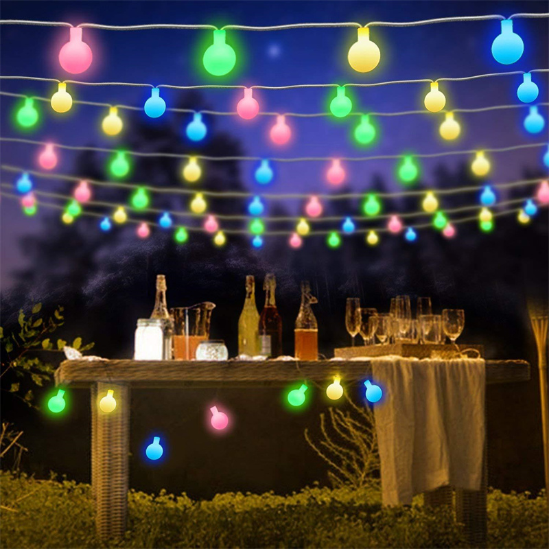 Guirlande Lumineuse D'ambiance Pour Camping En Plein Air|Lumières De Décor  LED|Petites Lumières Rondes Pour Auvent De Tente,Boule À Bulles - Blanc