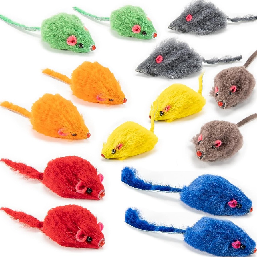 

14pcs Plush Mice Rattle, Cat Toys Rainbow Mice For Cats And Kittens