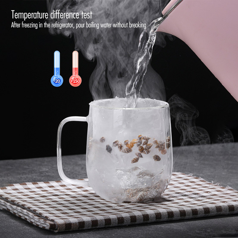 New Handle Double layer Glass Insulation Mug Real Flower - Temu