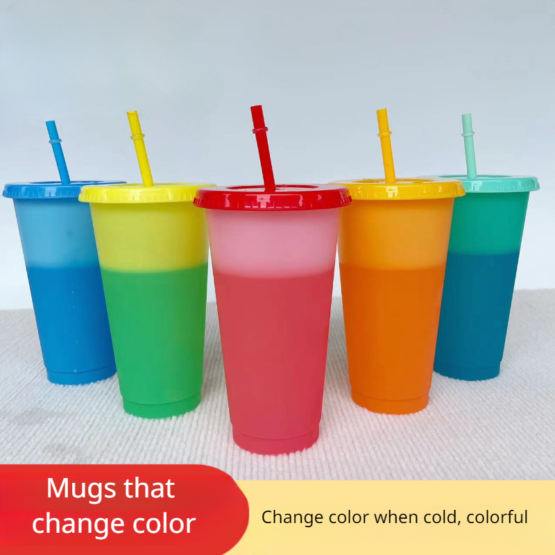 Color Changing Plastic Cup Large Capacity Straw Cup For - Temu