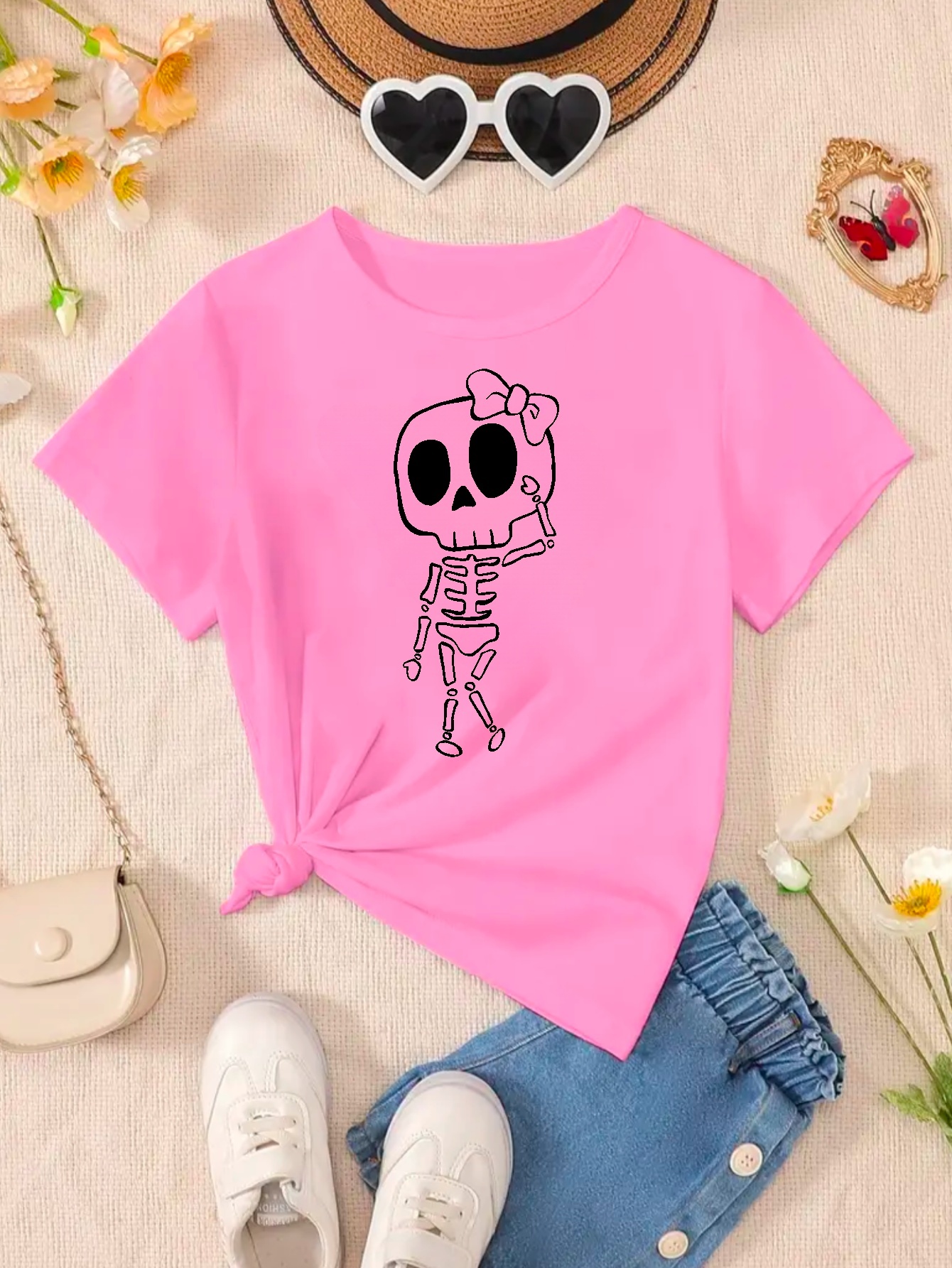 Teen Girl Skeleton Print Tee & Pants