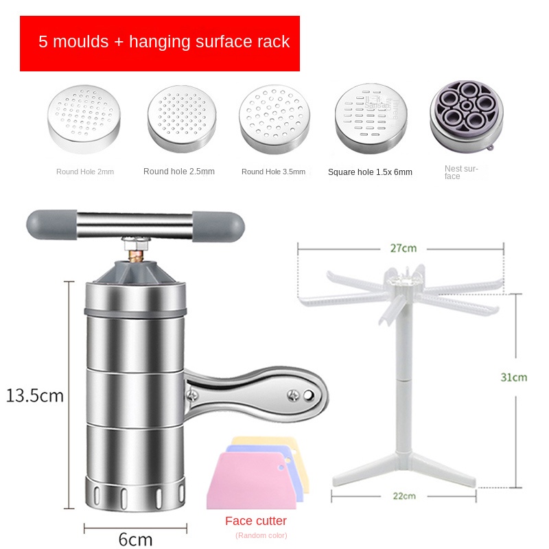 Manual Noodle Maker, Stainless Steel Noodle Press with 5 Noodle Mould Pasta