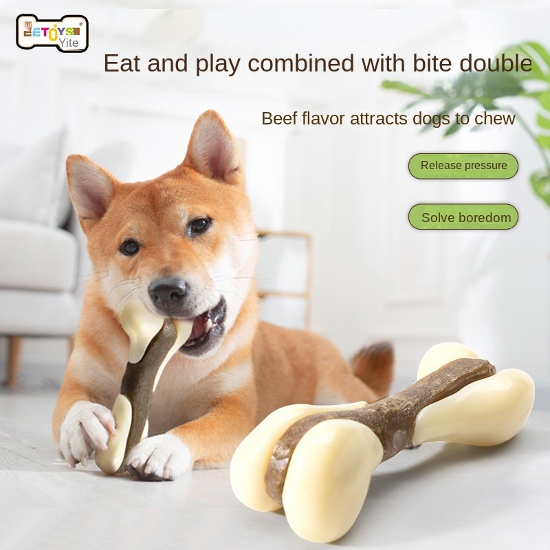 New Bone Shape Pet Dog Toy With Beef Flavor Interactive Dog - Temu