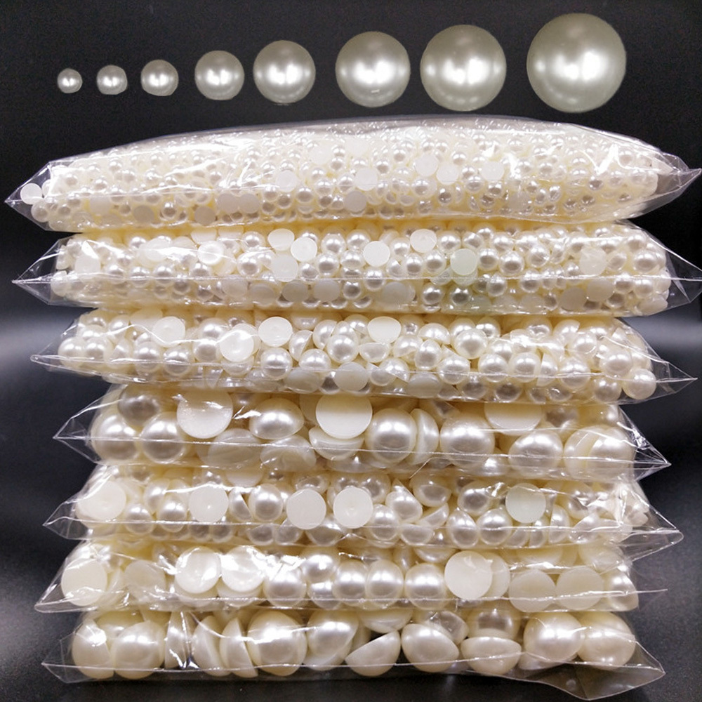 2-25mm Cream And White Imitation Pearl Flat Back Half Round Pearl Beads  Nail Art Craft Stone Beads For DIY Making Decoration
