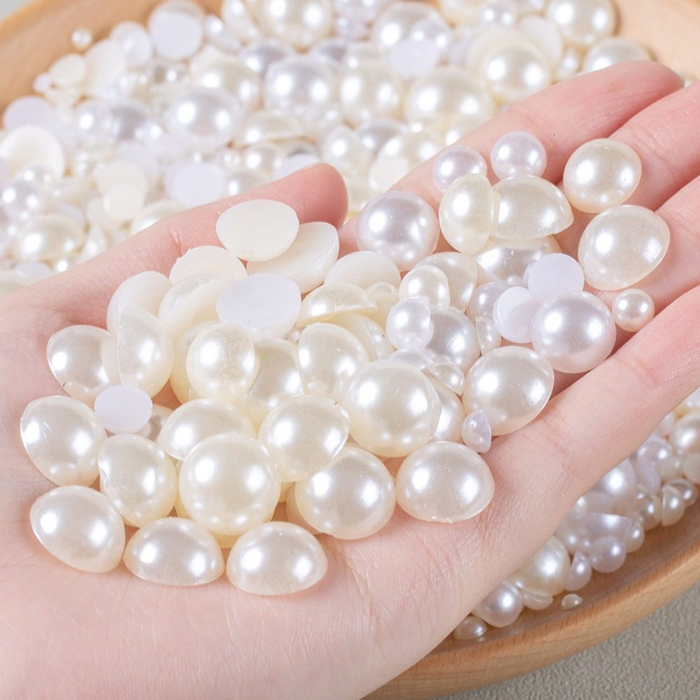 White Half Plastic Pearl Bead, White Half Round Pearl Bead