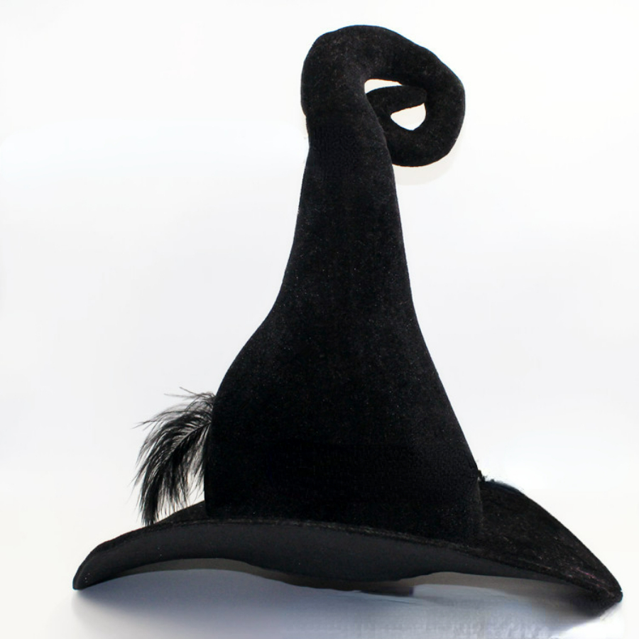 Halloween Cappello Donna da Strega nero Taffetà applicati capelli lunghi  neri