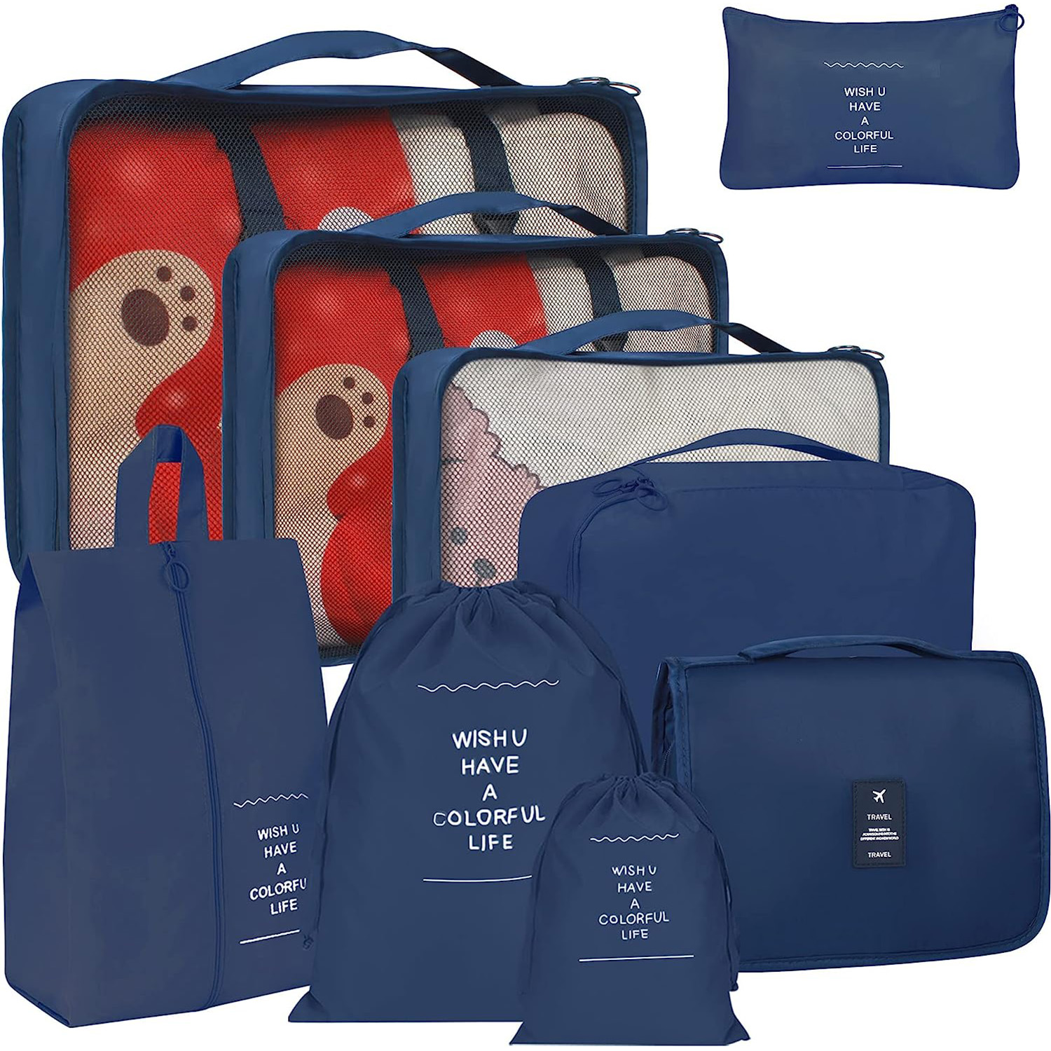 7 bolsas organizadoras de equipaje de viaje, cubos de embalaje de  compresión, bolsas de almacenamiento de viaje, bolsas de lavandería para  mochila