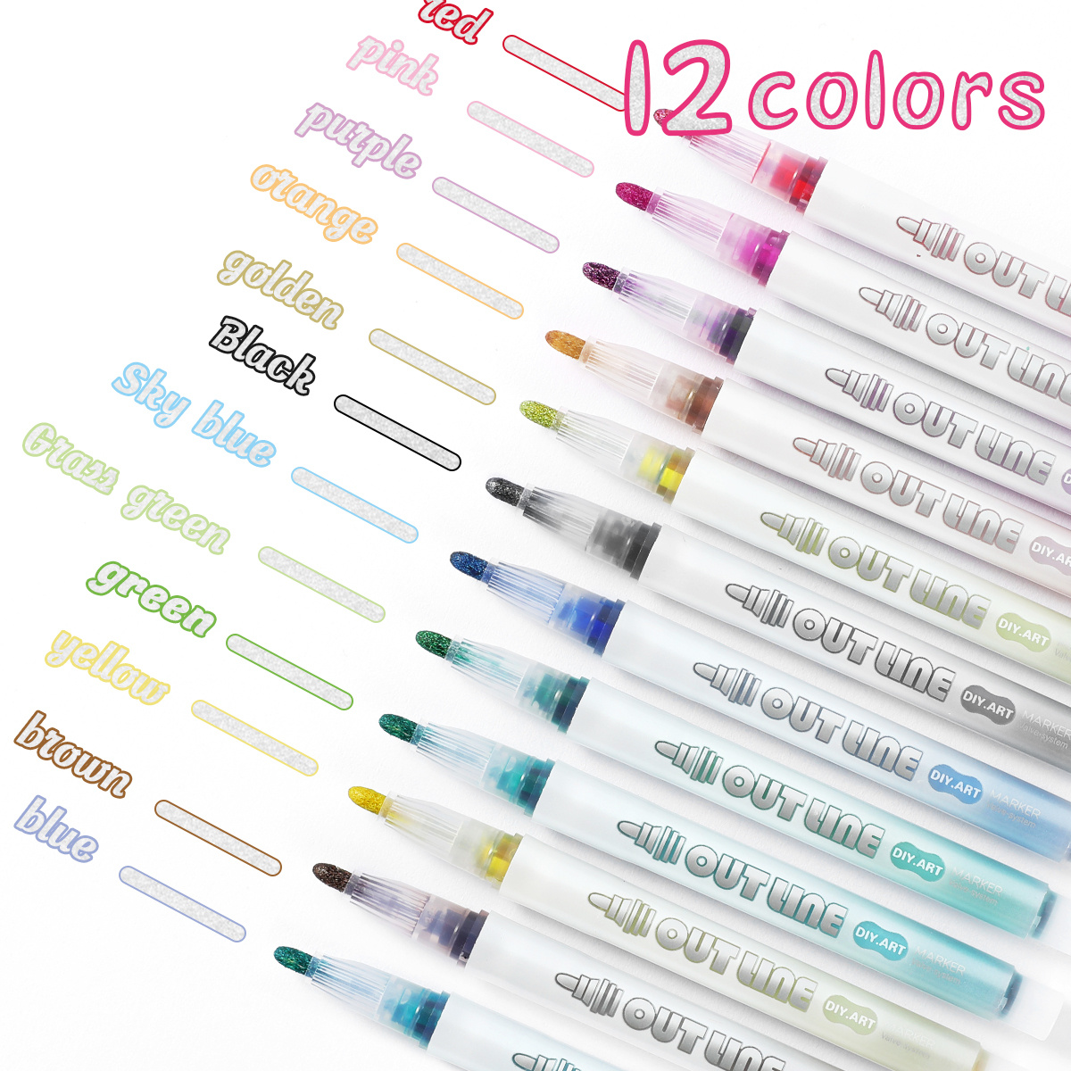 12pcs/set Double Line Outline Pens Markers Colored Marker Pens For