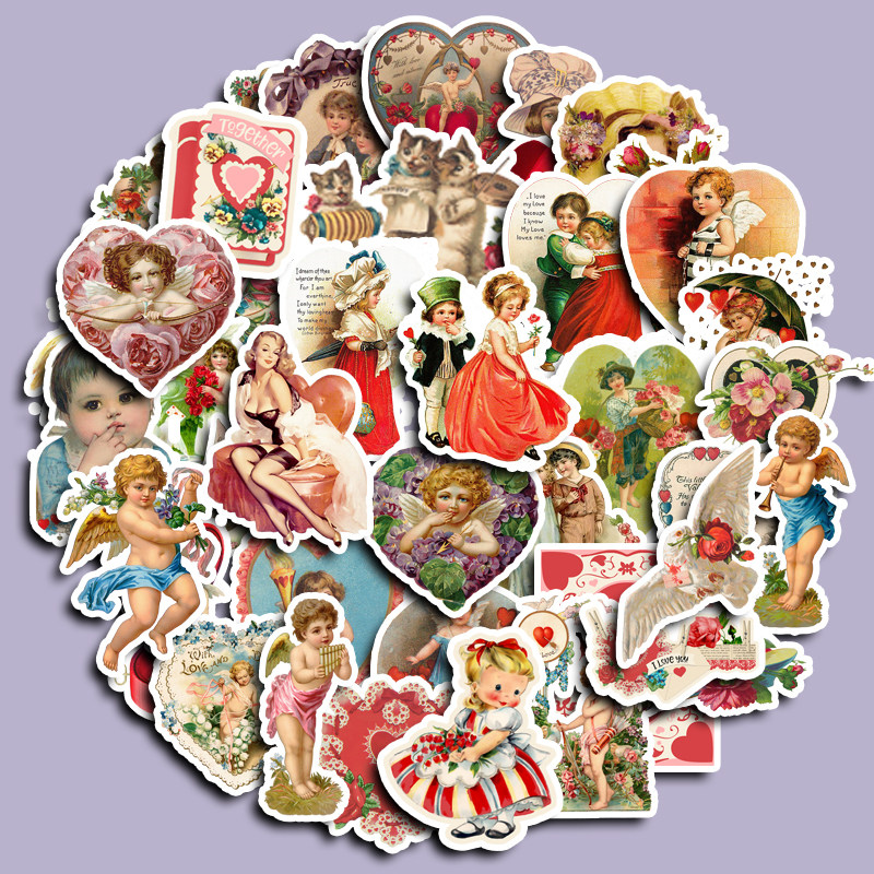 Victorian Valentine Stickers Pack. 16 Stickers. Vintage Stickers
