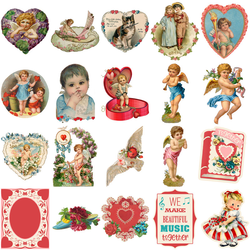 50pcs Vintage Valentine's Vinyl Stickers, Vintage Valentine's Day Stickers  Pack For Teens, Waterproof Stickers Decals For Water Bottle, Gifts Vsco St