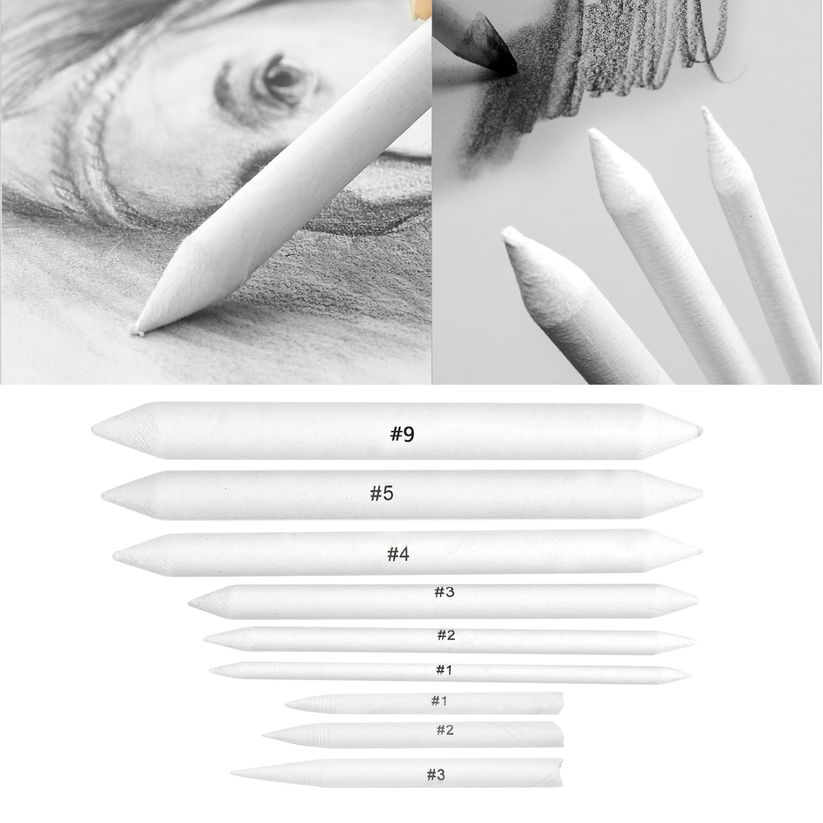 12Pcs/Set Blending Stump Dual Head Paper Pencil Sketch Solid