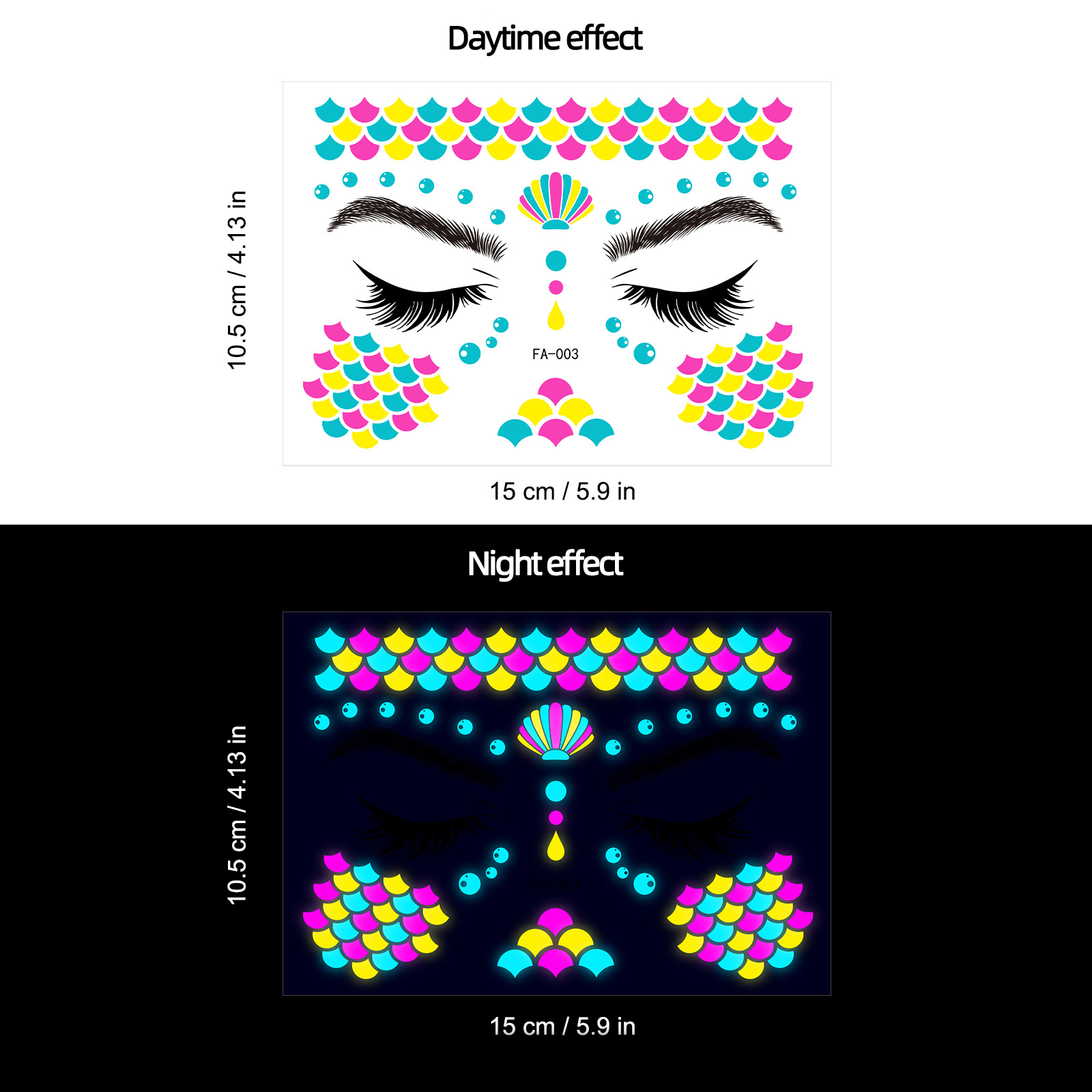 3pcs Nightclub Makeup Party Neon Glow In The Dark Face Stickers, Waterproof  Music Festival Luminous Tattoo Sticker, Random Style