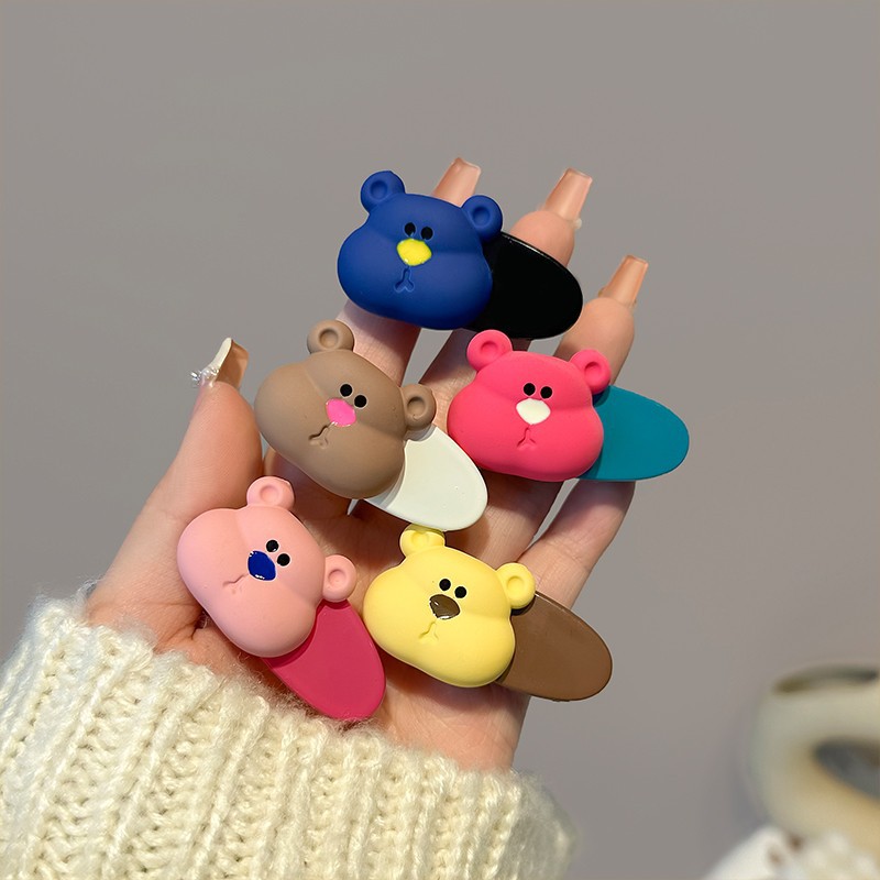 4pcs/set Cute Coffee-colored Plush Cartoon Hair Clips For Women